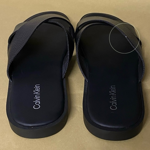 NEW Calvin Klein Enrico Slide Sandals Black Round Toe Criss Cross 12 - Picture 7 of 8